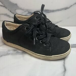 UGG Women's Black Suede Water Resistant Casual Tomi Sneakers Sz 10 Sherba Lined